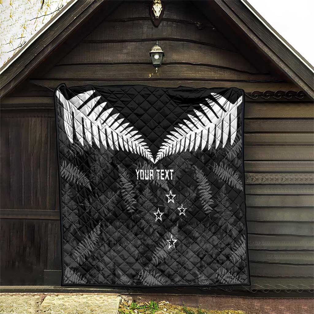 Custom New Zealand Silver Fern Football Quilt Go Aotearoa Grunge Black LT14 - Polynesian Pride