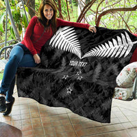 Custom New Zealand Silver Fern Football Quilt Go Aotearoa Grunge Black LT14 - Polynesian Pride