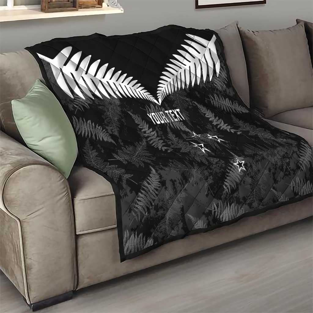 Custom New Zealand Silver Fern Football Quilt Go Aotearoa Grunge Black LT14 - Polynesian Pride