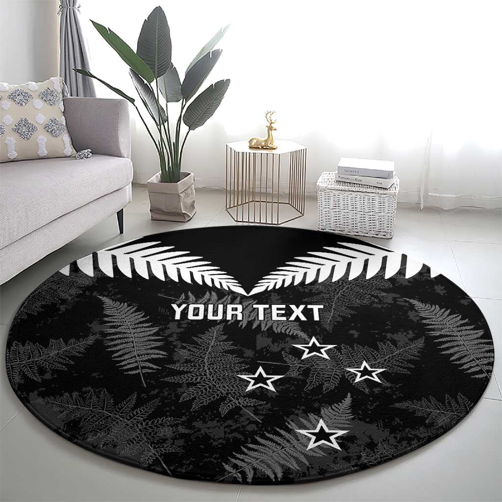 Custom New Zealand Silver Fern Football Round Carpet Go Aotearoa Grunge Black LT14 - Polynesian Pride