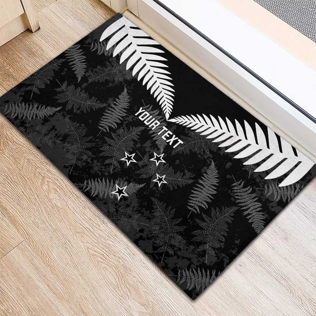Custom New Zealand Silver Fern Football Rubber Doormat Go Aotearoa Grunge Black - Polynesian Pride