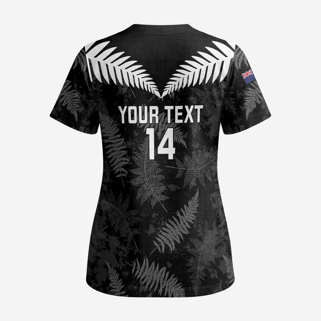 Custom New Zealand Silver Fern Football Scrub Top Go Aotearoa Grunge Black - Polynesian Pride