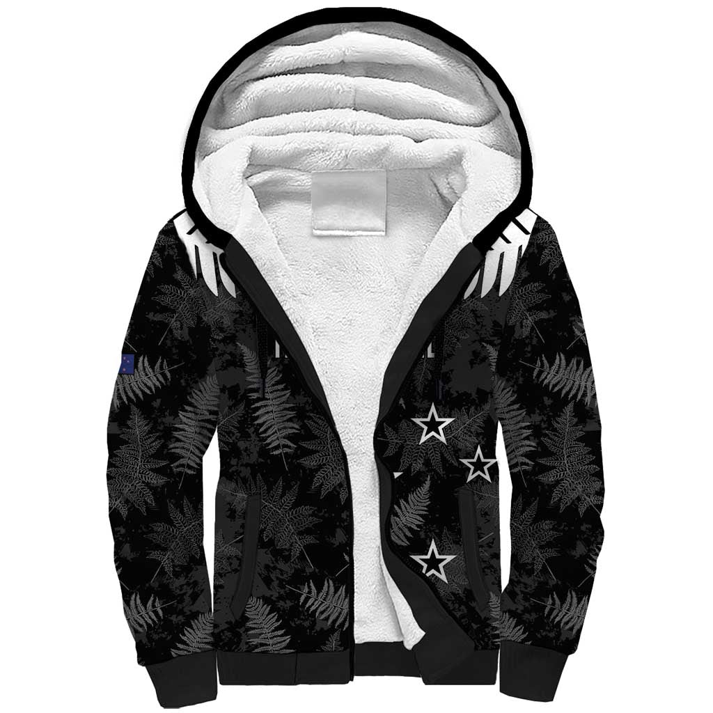 Custom New Zealand Silver Fern Football Sherpa Hoodie Go Aotearoa Grunge Black LT14 Unisex Black - Polynesian Pride