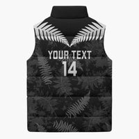 Custom New Zealand Silver Fern Football Sleeveless Puffer Jacket Go Aotearoa Grunge Black - Polynesian Pride