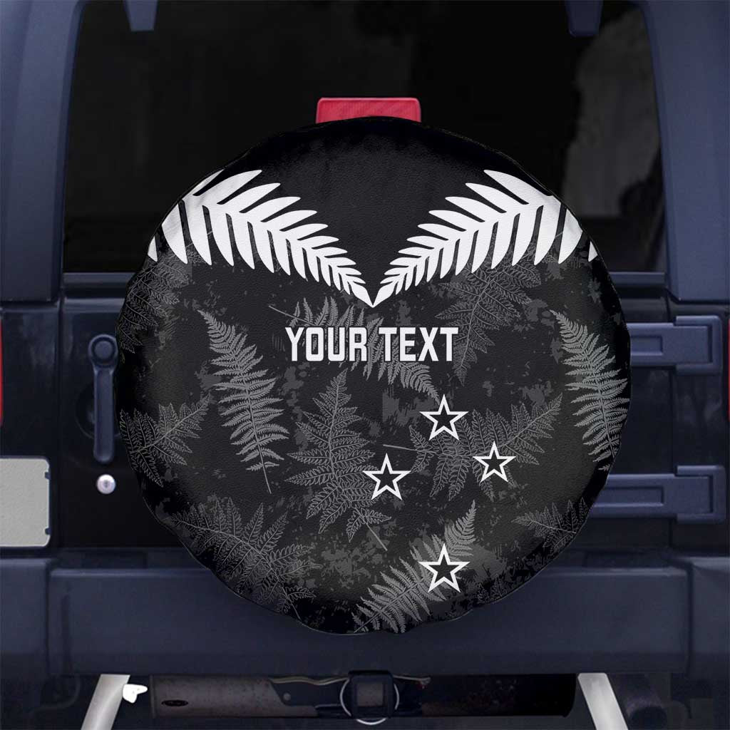 Custom New Zealand Silver Fern Football Spare Tire Cover Go Aotearoa Grunge Black - Polynesian Pride