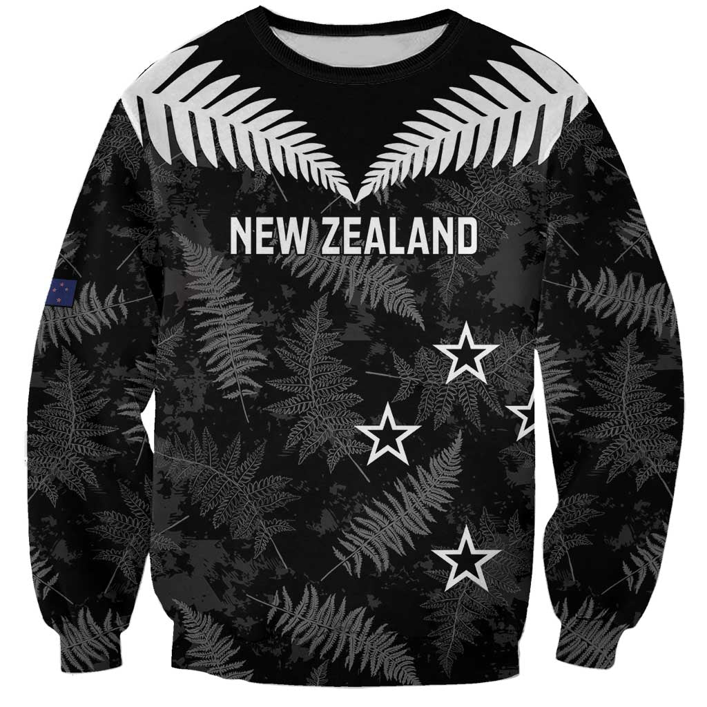 Custom New Zealand Silver Fern Football Sweatshirt Go Aotearoa Grunge Black - Polynesian Pride