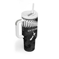 Custom New Zealand Silver Fern Football Tumbler With Handle Go Aotearoa Grunge Black - Polynesian Pride
