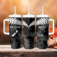 Custom New Zealand Silver Fern Football Tumbler With Handle Go Aotearoa Grunge Black - Polynesian Pride