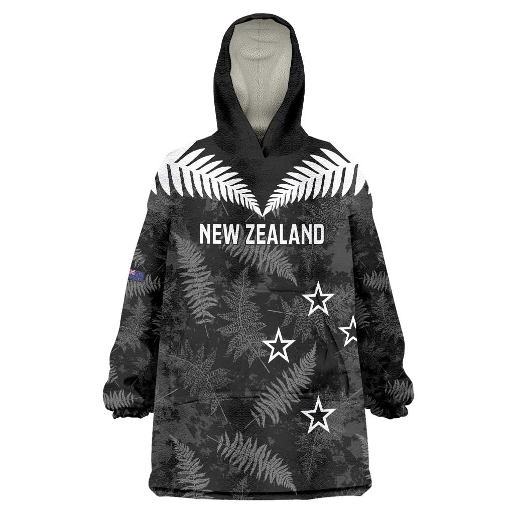 Custom New Zealand Silver Fern Football Wearable Blanket Hoodie Go Aotearoa Grunge Black LT14 One Size Black - Polynesian Pride