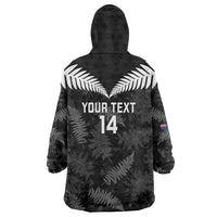 Custom New Zealand Silver Fern Football Wearable Blanket Hoodie Go Aotearoa Grunge Black LT14 - Polynesian Pride