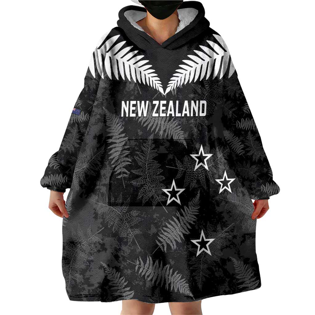 Custom New Zealand Silver Fern Football Wearable Blanket Hoodie Go Aotearoa Grunge Black LT14 - Polynesian Pride