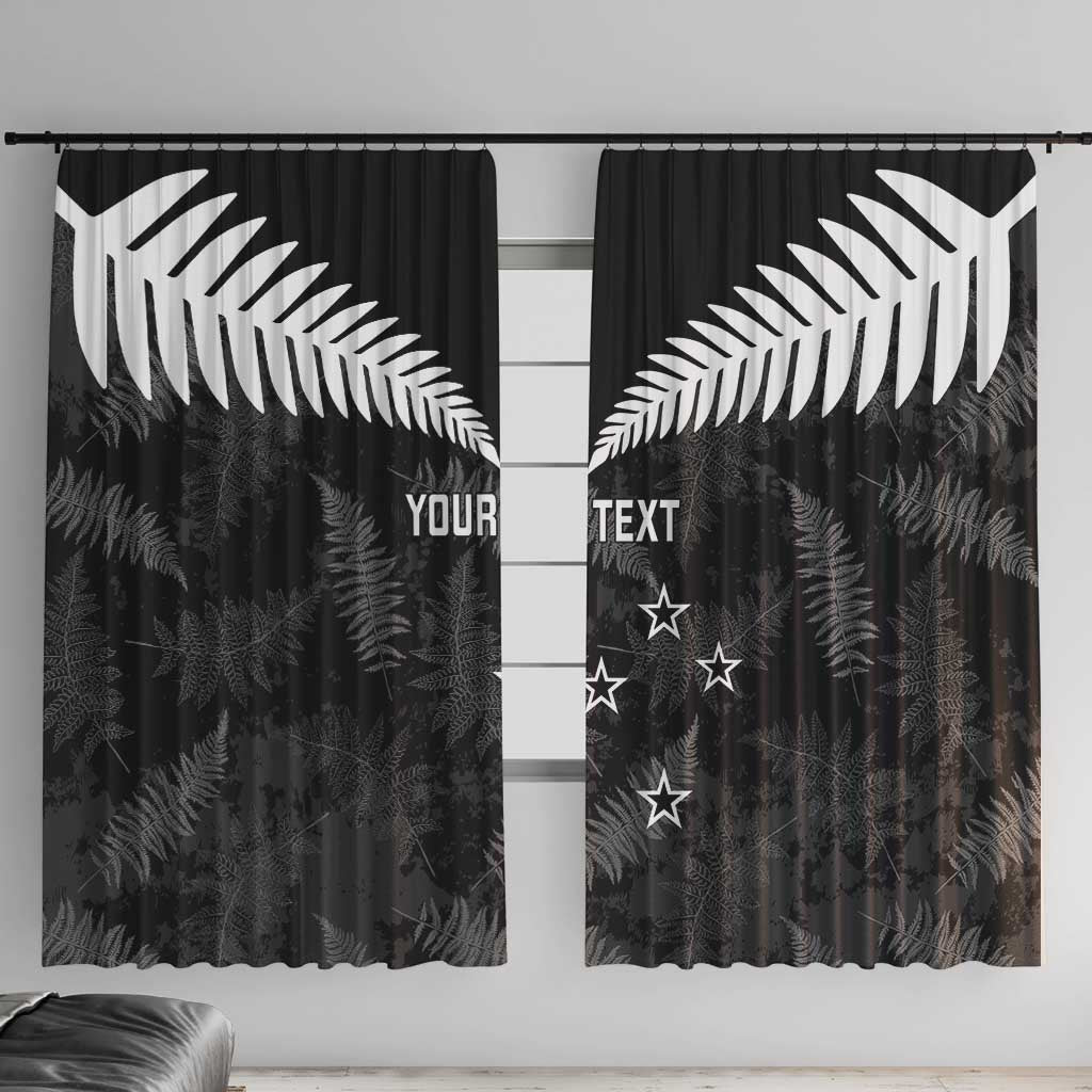 Custom New Zealand Silver Fern Football Window Curtain Go Aotearoa Grunge Black LT14 With Hooks Black - Polynesian Pride