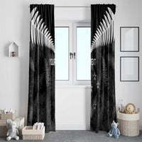 Custom New Zealand Silver Fern Football Window Curtain Go Aotearoa Grunge Black LT14 - Polynesian Pride