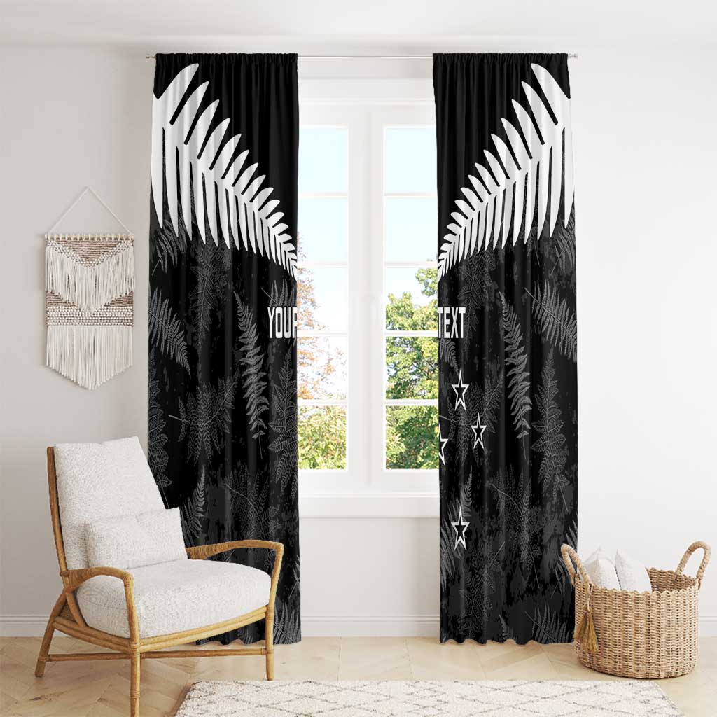 Custom New Zealand Silver Fern Football Window Curtain Go Aotearoa Grunge Black LT14 - Polynesian Pride