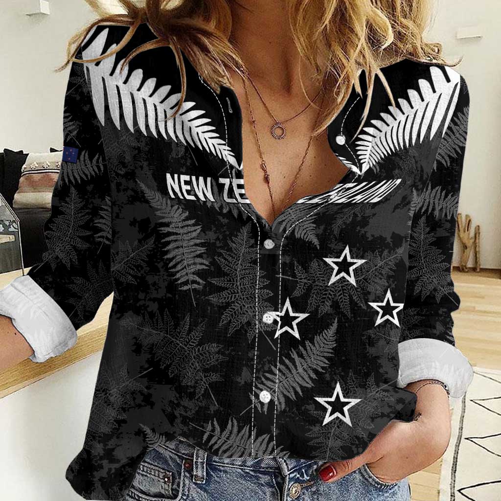 Custom New Zealand Silver Fern Football Women Casual Shirt Go Aotearoa Grunge Black LT14 Female Black - Polynesian Pride