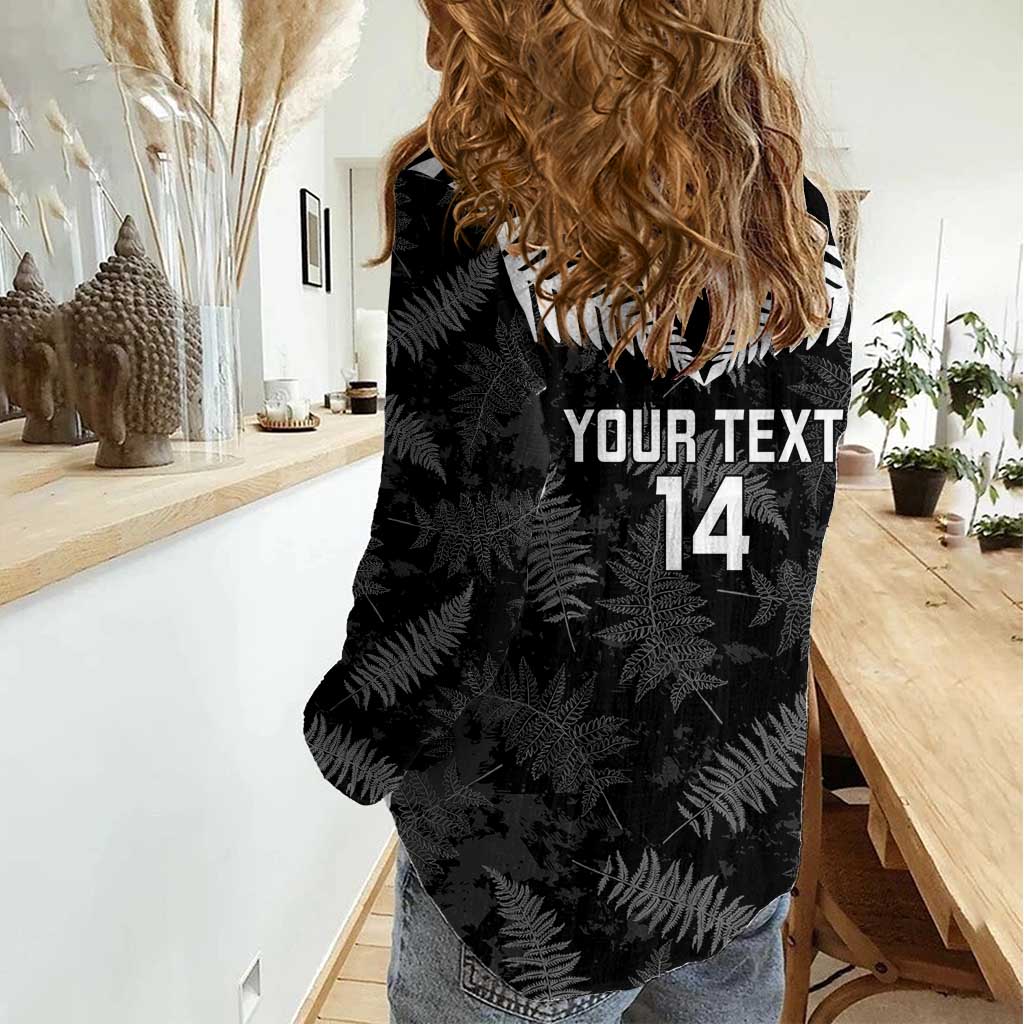Custom New Zealand Silver Fern Football Women Casual Shirt Go Aotearoa Grunge Black LT14 - Polynesian Pride