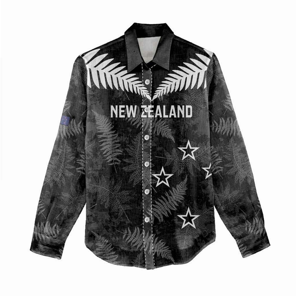 Custom New Zealand Silver Fern Football Women Casual Shirt Go Aotearoa Grunge Black LT14 - Polynesian Pride