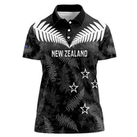 Custom New Zealand Silver Fern Football Women Polo Shirt Go Aotearoa Grunge Black LT14 Female Black - Polynesian Pride