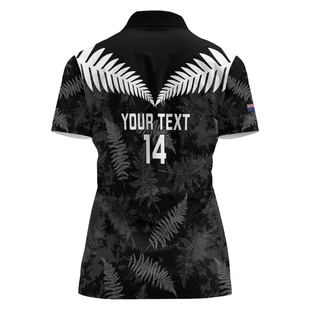 Custom New Zealand Silver Fern Football Women Polo Shirt Go Aotearoa Grunge Black LT14 - Polynesian Pride
