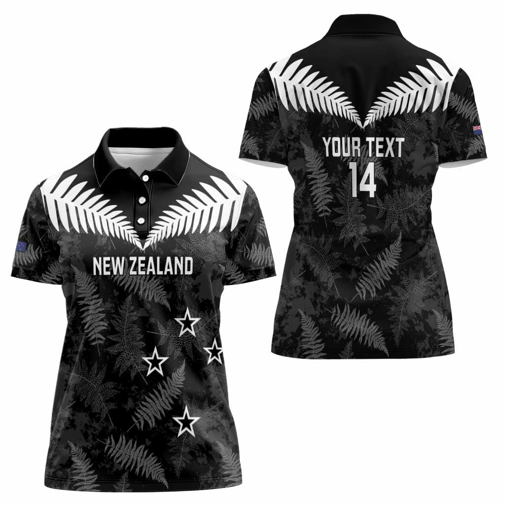 Custom New Zealand Silver Fern Football Women Polo Shirt Go Aotearoa Grunge Black LT14 - Polynesian Pride