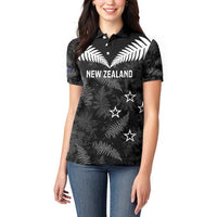 Custom New Zealand Silver Fern Football Women Polo Shirt Go Aotearoa Grunge Black LT14 - Polynesian Pride