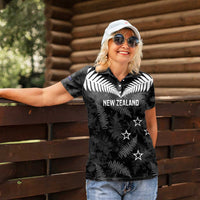 Custom New Zealand Silver Fern Football Women Polo Shirt Go Aotearoa Grunge Black LT14 - Polynesian Pride