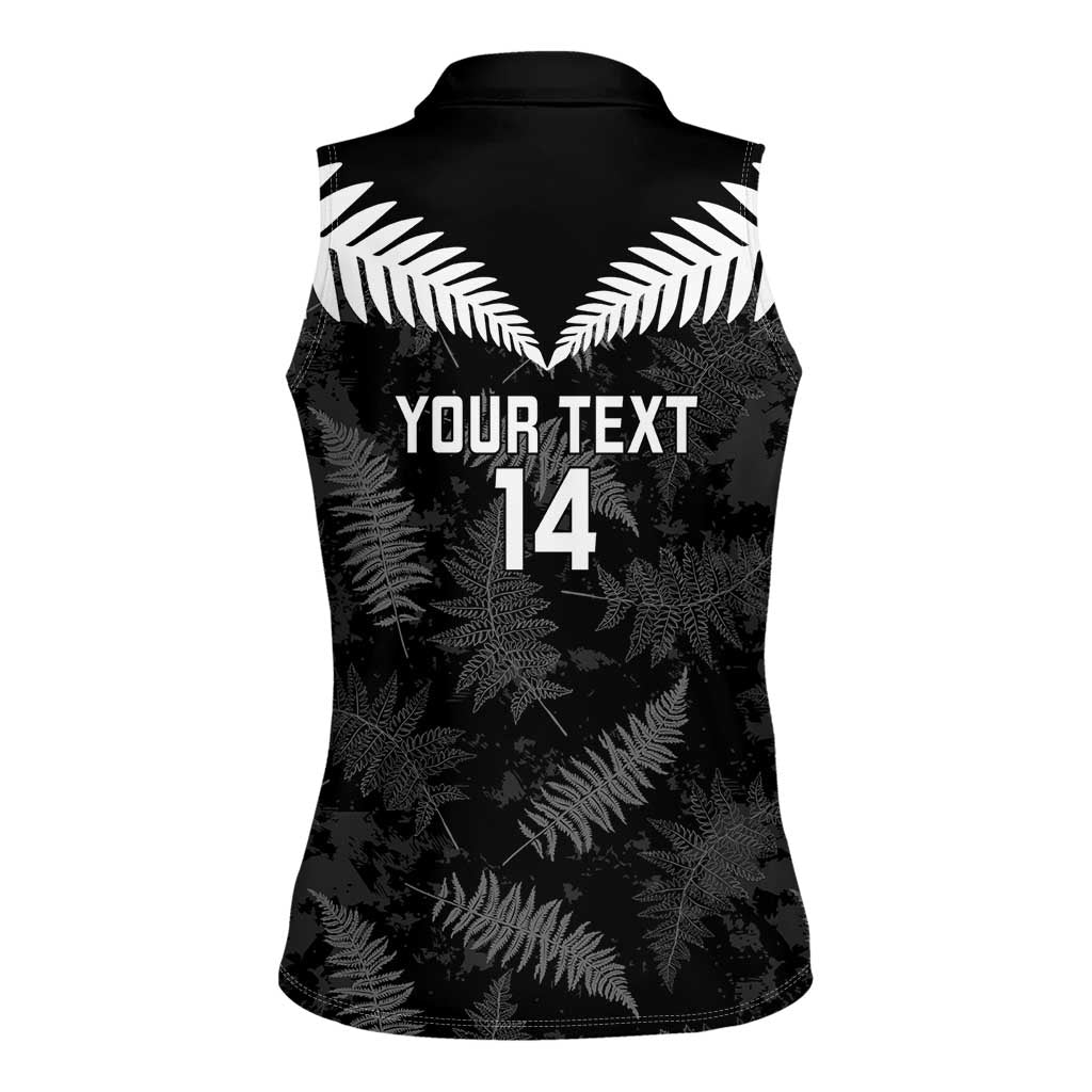 Custom New Zealand Silver Fern Football Women Sleeveless Polo Shirt Go Aotearoa Grunge Black LT14 - Polynesian Pride