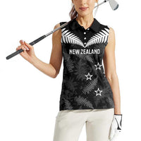 Custom New Zealand Silver Fern Football Women Sleeveless Polo Shirt Go Aotearoa Grunge Black LT14 - Polynesian Pride