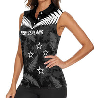 Custom New Zealand Silver Fern Football Women Sleeveless Polo Shirt Go Aotearoa Grunge Black LT14 - Polynesian Pride