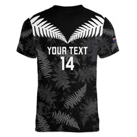Custom New Zealand Silver Fern Football Women V-Neck T-Shirt Go Aotearoa Grunge Black LT14 - Polynesian Pride