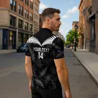 Custom New Zealand Silver Fern Football Zipper Polo Shirt Go Aotearoa Grunge Black LT14 - Polynesian Pride