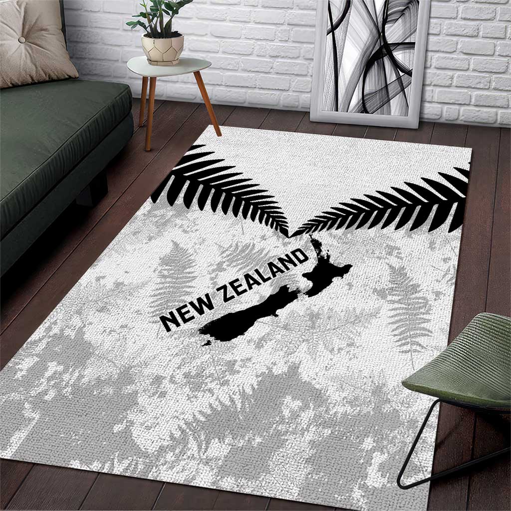 Custom New Zealand Silver Fern Football Area Rug Go Aotearoa Grunge White LT14 White - Polynesian Pride