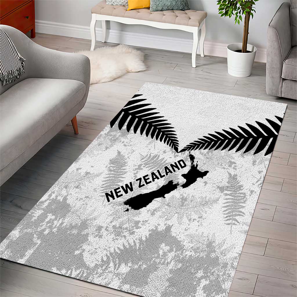 Custom New Zealand Silver Fern Football Area Rug Go Aotearoa Grunge White LT14 - Polynesian Pride
