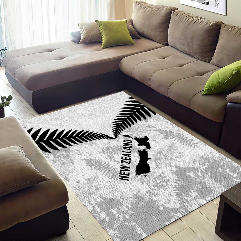 Custom New Zealand Silver Fern Football Area Rug Go Aotearoa Grunge White LT14 - Polynesian Pride