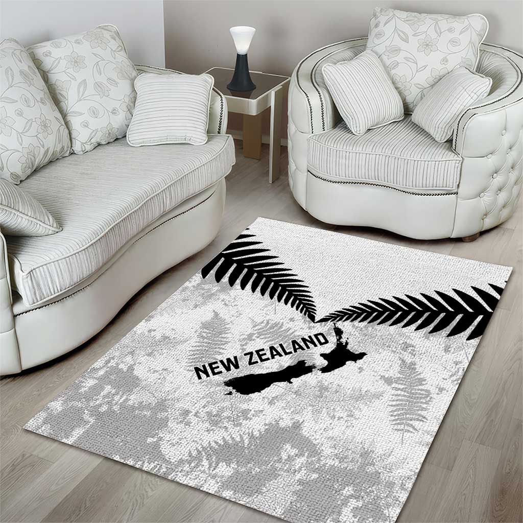 Custom New Zealand Silver Fern Football Area Rug Go Aotearoa Grunge White LT14 - Polynesian Pride