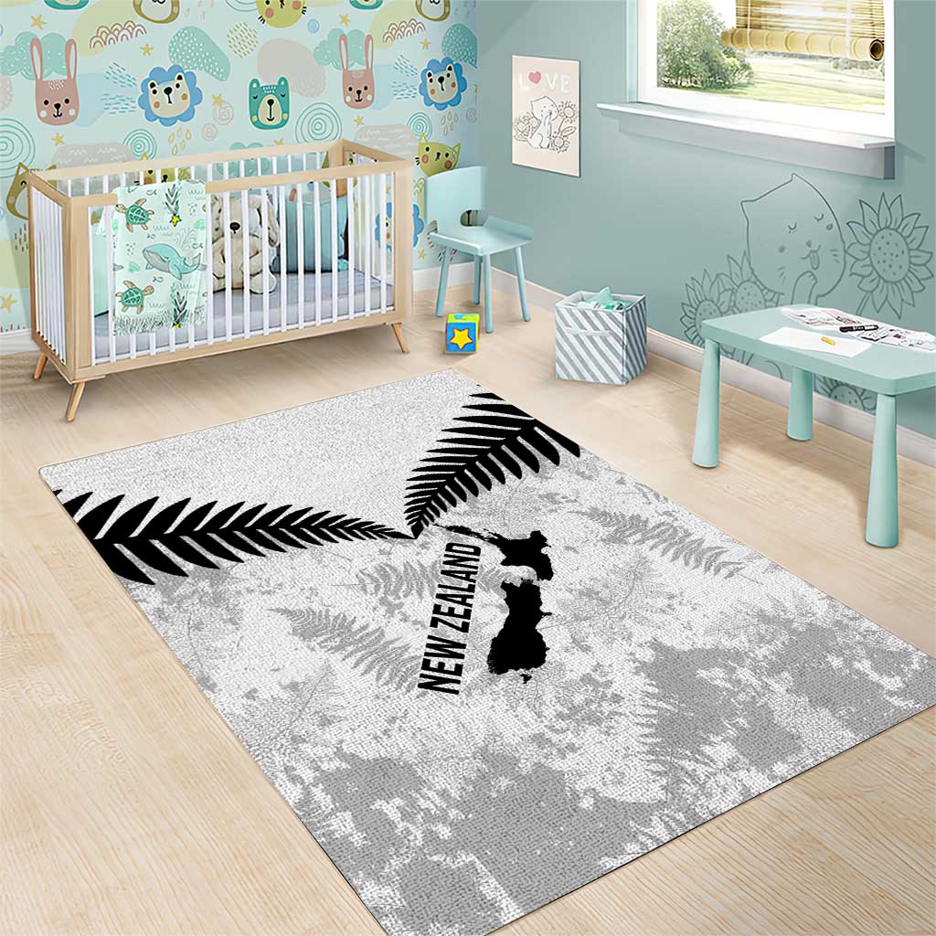 Custom New Zealand Silver Fern Football Area Rug Go Aotearoa Grunge White LT14 - Polynesian Pride