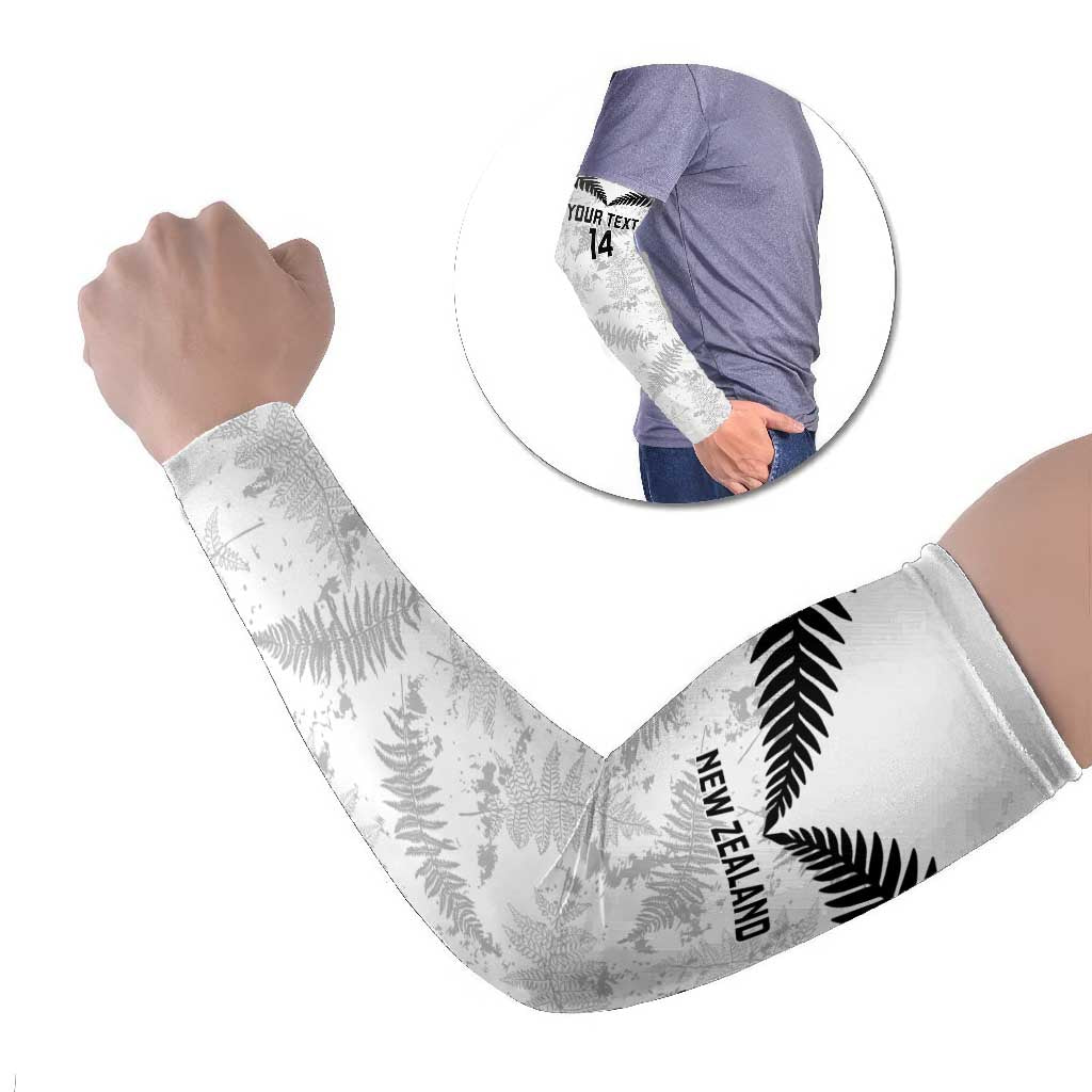 Custom New Zealand Silver Fern Football Arm Sleeves Go Aotearoa Grunge White LT14 Set of 2 White - Polynesian Pride