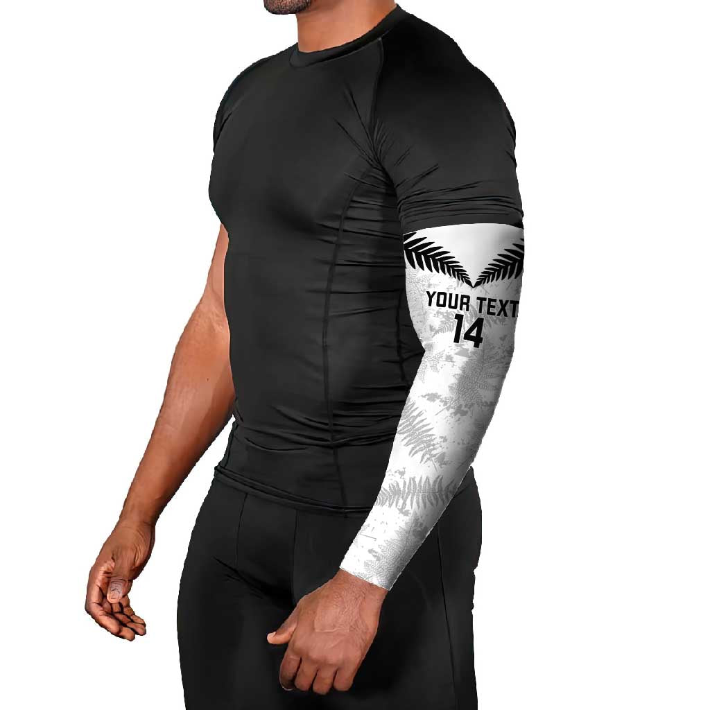 Custom New Zealand Silver Fern Football Arm Sleeves Go Aotearoa Grunge White LT14 - Polynesian Pride