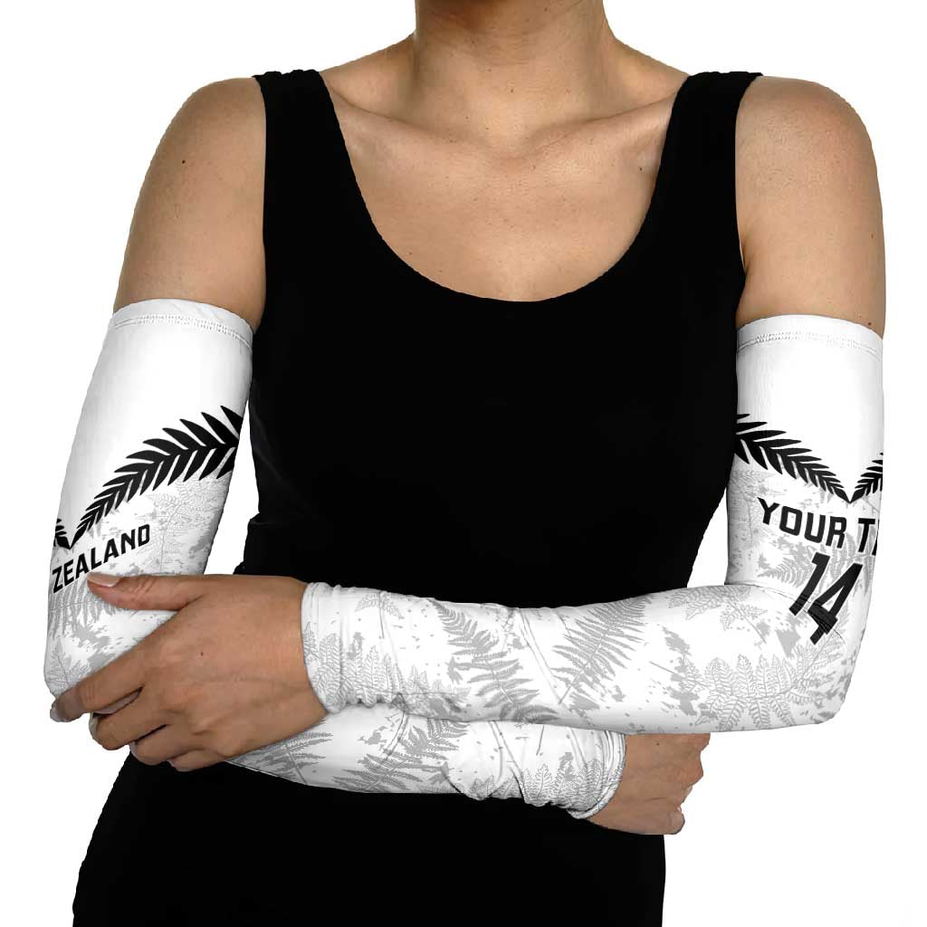 Custom New Zealand Silver Fern Football Arm Sleeves Go Aotearoa Grunge White LT14 - Polynesian Pride