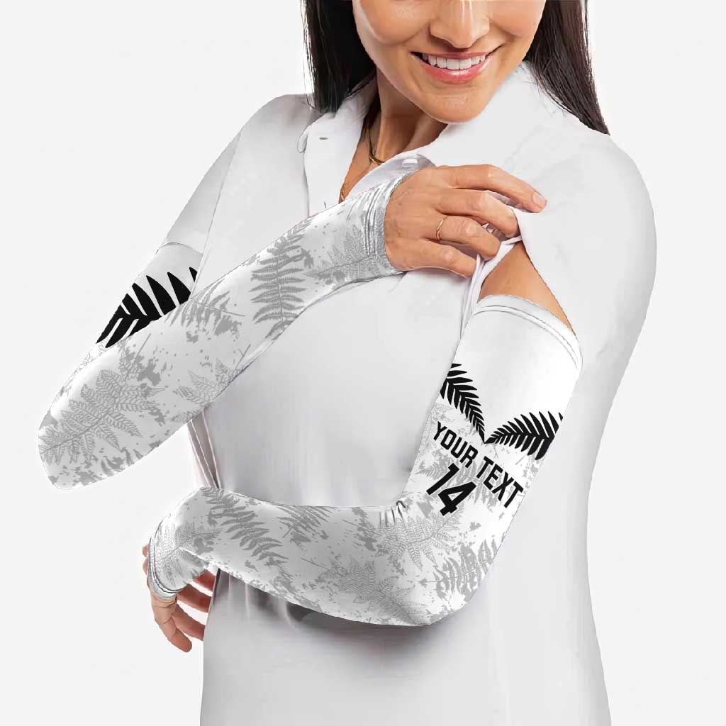 Custom New Zealand Silver Fern Football Arm Sleeves Go Aotearoa Grunge White LT14 - Polynesian Pride