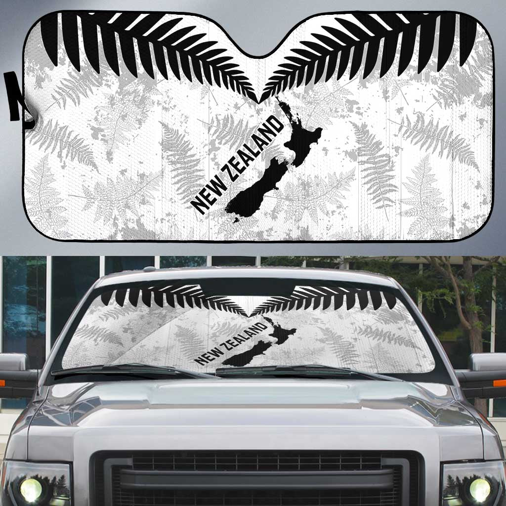 Custom New Zealand Silver Fern Football Auto Sun Shade Go Aotearoa Grunge White - Polynesian Pride