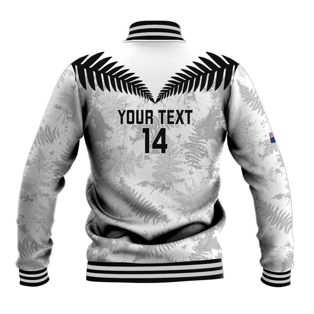 Custom New Zealand Silver Fern Football Baseball Jacket Go Aotearoa Grunge White - Polynesian Pride