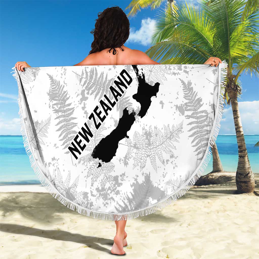 Custom New Zealand Silver Fern Football Beach Blanket Go Aotearoa Grunge White LT14 - Polynesian Pride