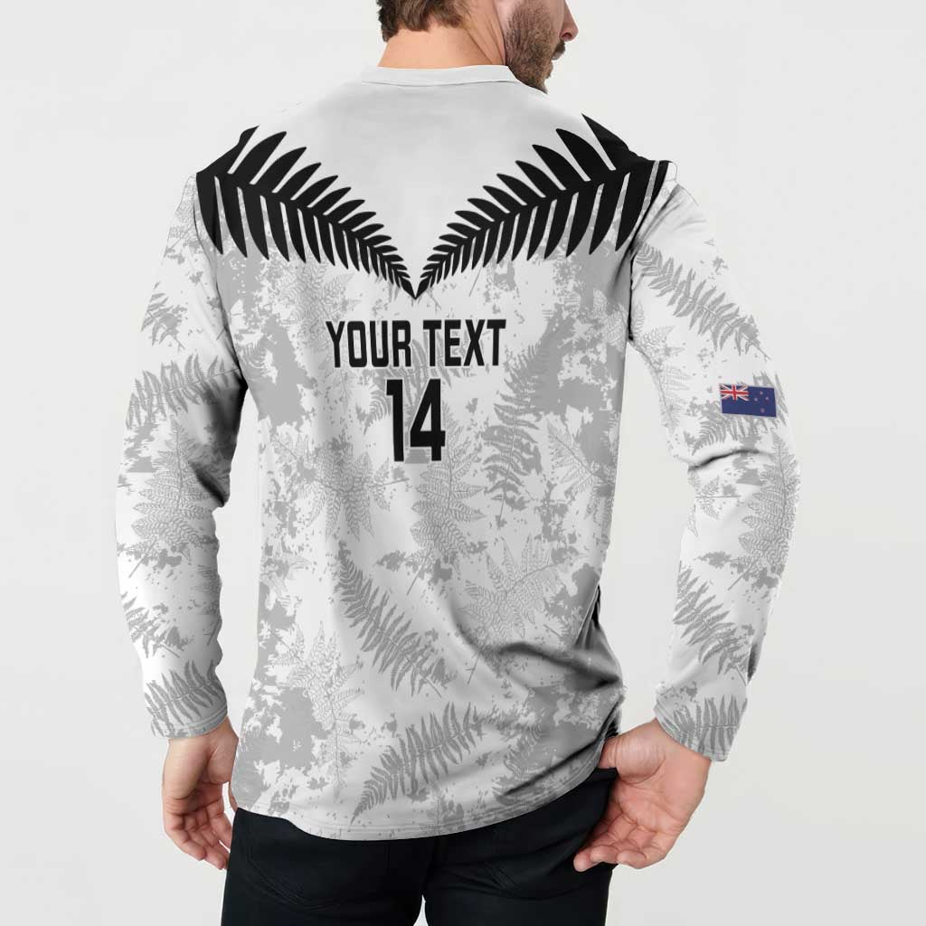 Custom New Zealand Silver Fern Football Button Sweatshirt Go Aotearoa Grunge White - Polynesian Pride