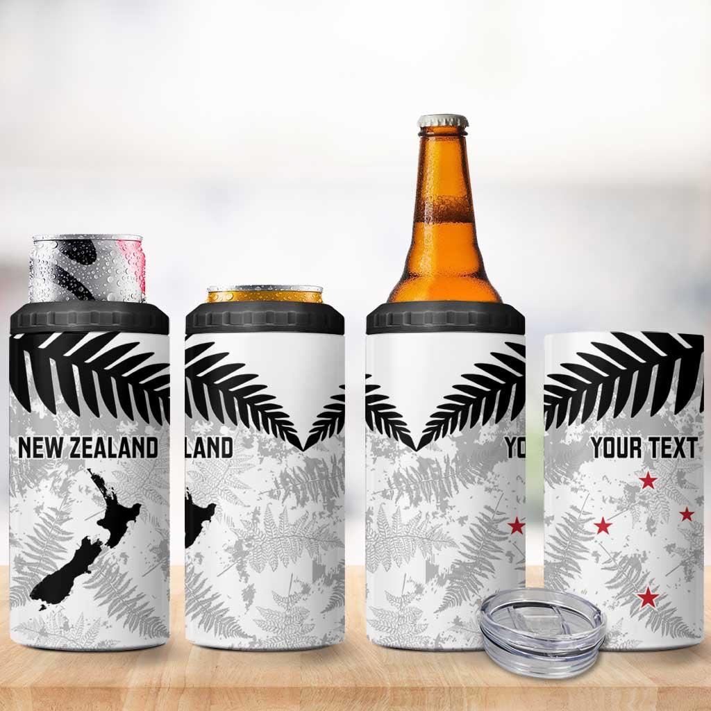 Custom New Zealand Silver Fern Football 4 in 1 Can Cooler Tumbler Go Aotearoa Grunge White - Polynesian Pride