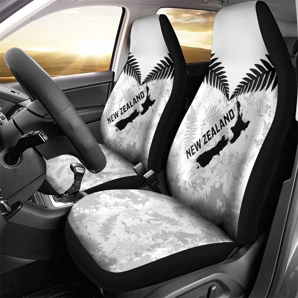 Custom New Zealand Silver Fern Football Car Seat Cover Go Aotearoa Grunge White - Polynesian Pride