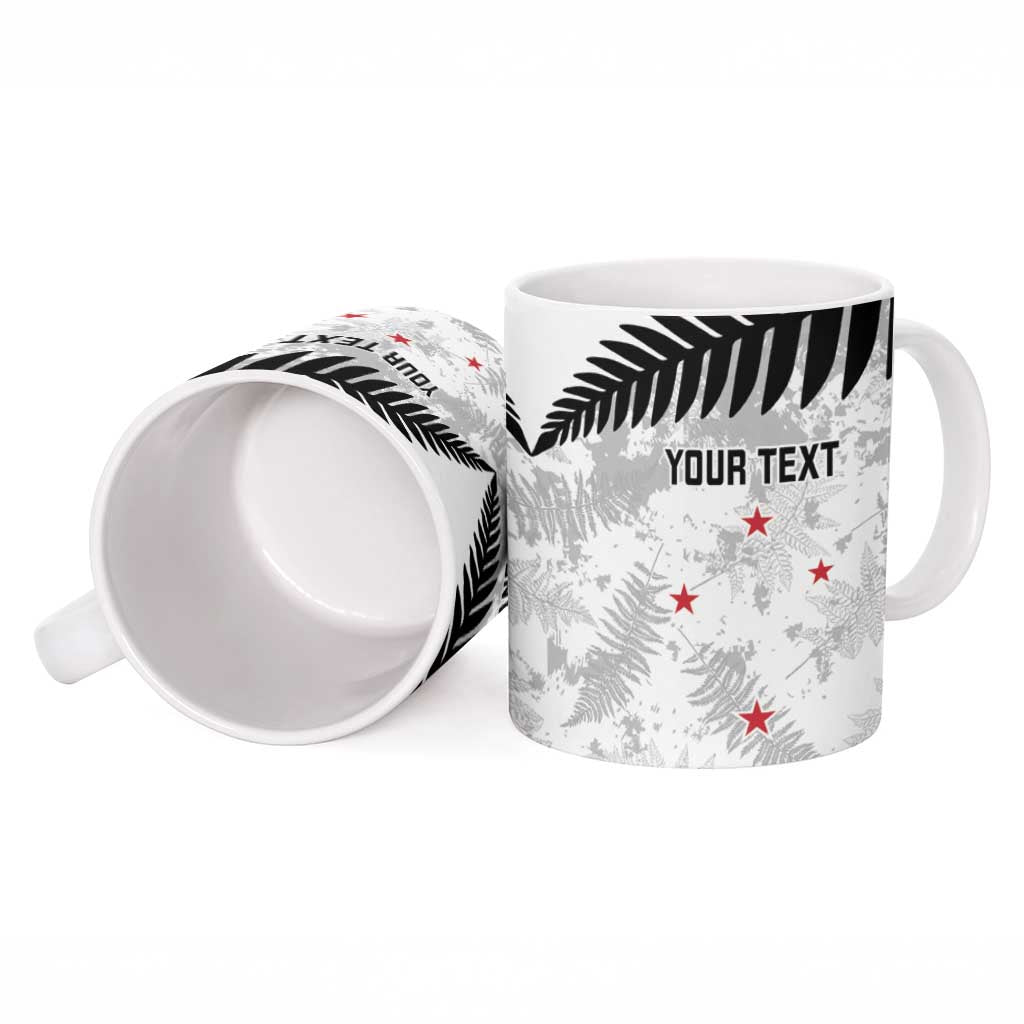 Custom New Zealand Silver Fern Football Ceramic Mug Go Aotearoa Grunge White - Polynesian Pride