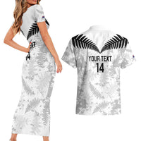 Custom New Zealand Silver Fern Football Couples Matching Short Sleeve Bodycon Dress and Hawaiian Shirt Go Aotearoa Grunge White - Polynesian Pride