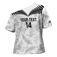 Custom New Zealand Silver Fern Football Cross Shoulder Shirt Go Aotearoa Grunge White - Polynesian Pride