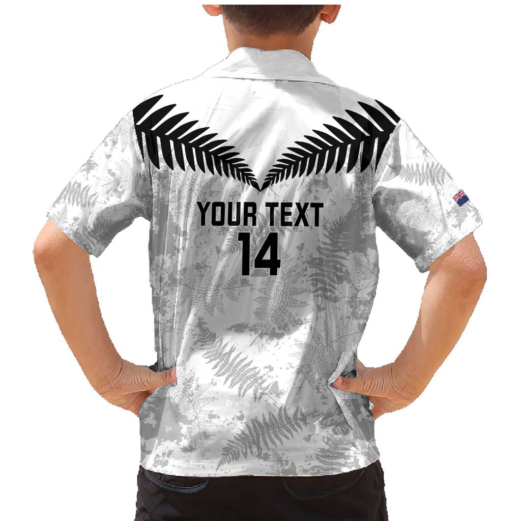 Custom New Zealand Silver Fern Football Family Matching Mermaid Dress and Hawaiian Shirt Go Aotearoa Grunge White LT14 - Polynesian Pride
